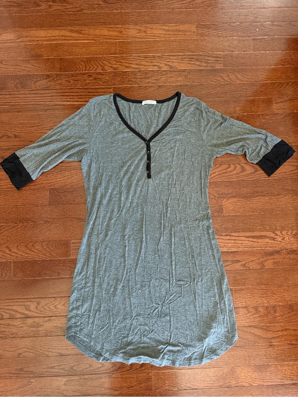 Soft V-Neck Heather Gray Sleep Tunic with Black Trim